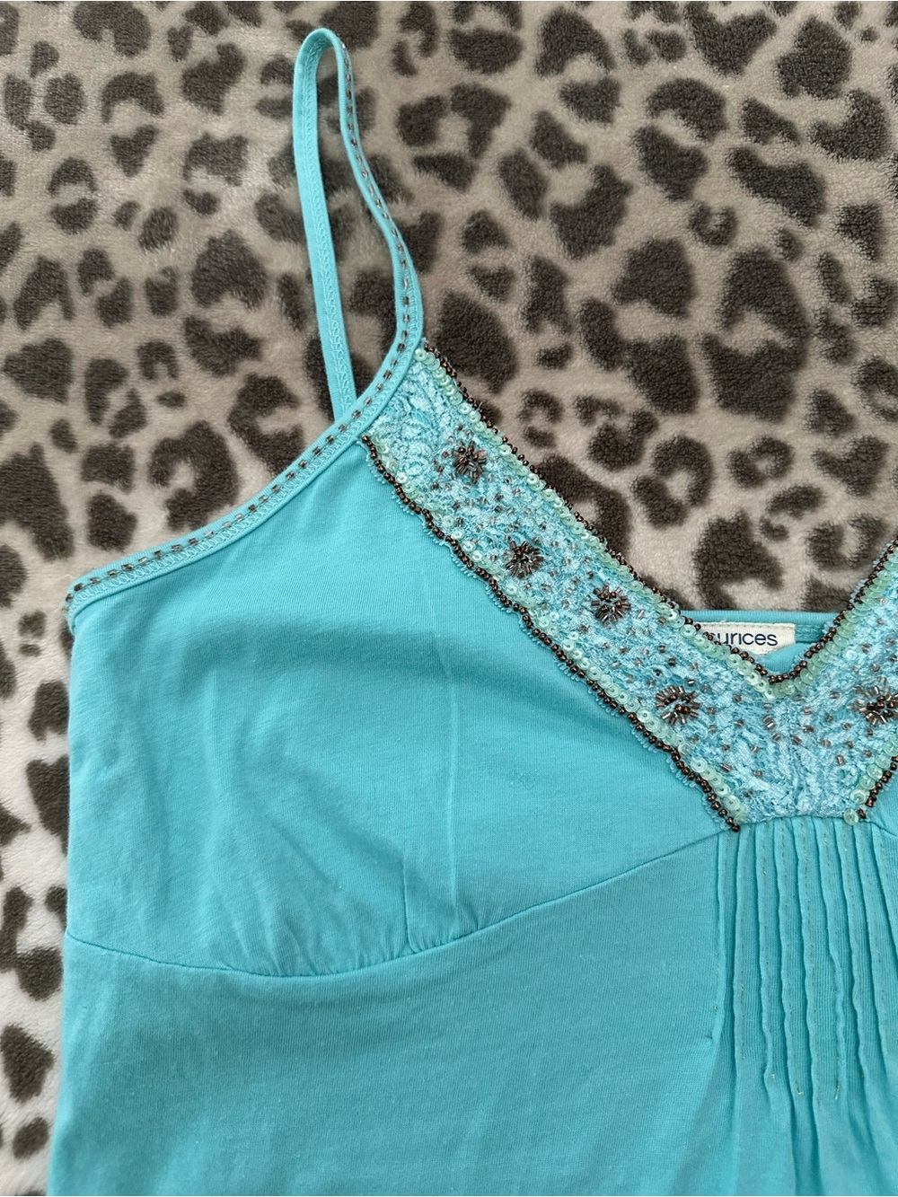 Maurices Beaded Shelf Bra V-Neck Cami Tank Top in Blue Size Medium - Picture 7 of 17